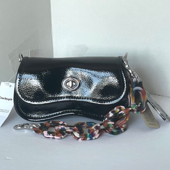 Coach Mini Wavy Dinky Bag Crinkle Patent Coachtopia Black Leather CQ853 - Picture 14 of 14